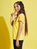 Thumbnail for Lyush Yellow Schiffli Detail T-Shirt For Girls - Distacart