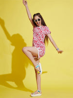 Thumbnail for Lyush White Floral Print T-Shirt For Girls - Distacart