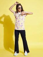 Thumbnail for Lyush White Leaf Print T-Shirt For Girls - Distacart