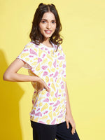 Thumbnail for Lyush White Leaf Print T-Shirt For Girls - Distacart
