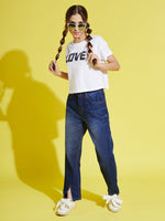 Thumbnail for Lyush White LOVE Print Crop T-Shirt For Girls - Distacart