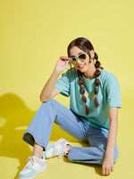Thumbnail for Lyush Blue SUNSHINE Drop Shoulder T-Shirt For Girls - Distacart