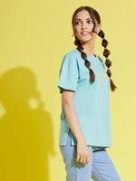 Thumbnail for Lyush Blue SUNSHINE Drop Shoulder T-Shirt For Girls - Distacart