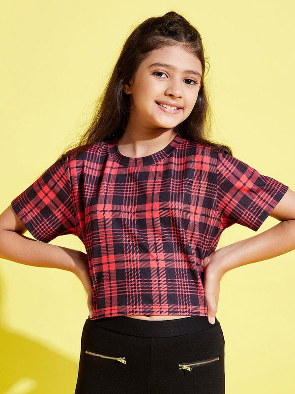 Lyush Red & Black Check Print Crop Top For Girls - Distacart