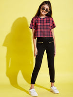 Thumbnail for Lyush Red & Black Check Print Crop Top For Girls - Distacart