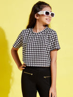 Thumbnail for Lyush Black & White Houndstooth Crop Top For Girls - Distacart