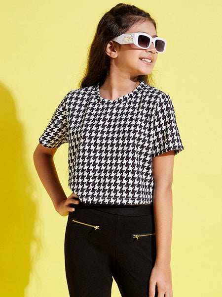 Lyush Black & White Houndstooth Crop Top For Girls - Distacart