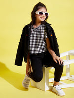 Thumbnail for Lyush Black & White Houndstooth Crop Top For Girls - Distacart