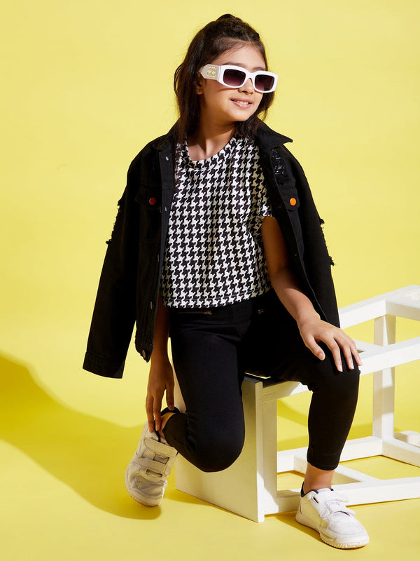 Lyush Black & White Houndstooth Crop Top For Girls - Distacart