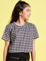 Thumbnail for Lyush Black & White Houndstooth Crop Top For Girls - Distacart