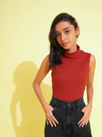 Thumbnail for Lyush Kids Girls Rust Rib Sleeveless High Neck Top - Distacart