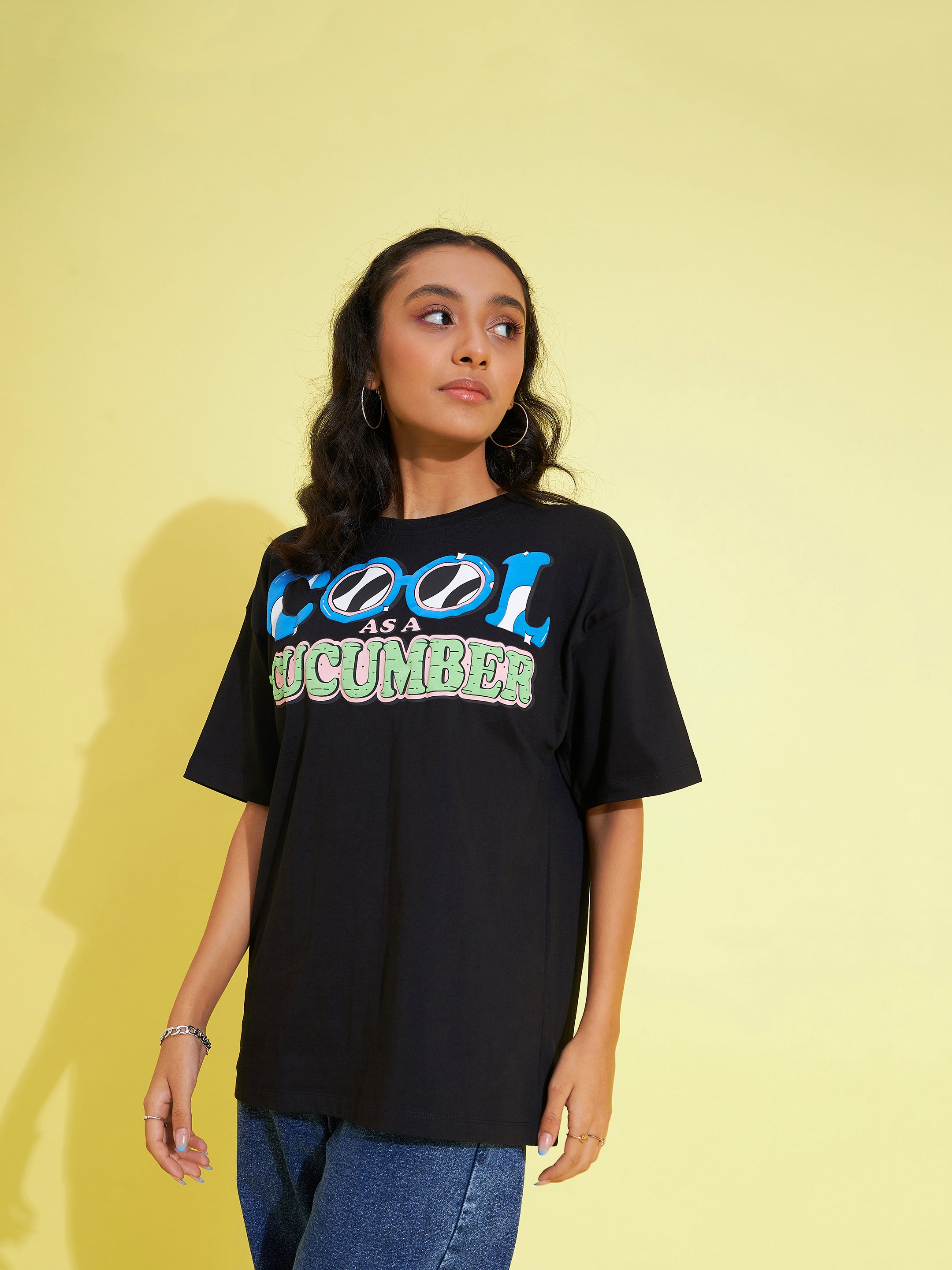 Lyush Kids Girls Black Cool Cucumber Oversized T-Shirt - Distacart