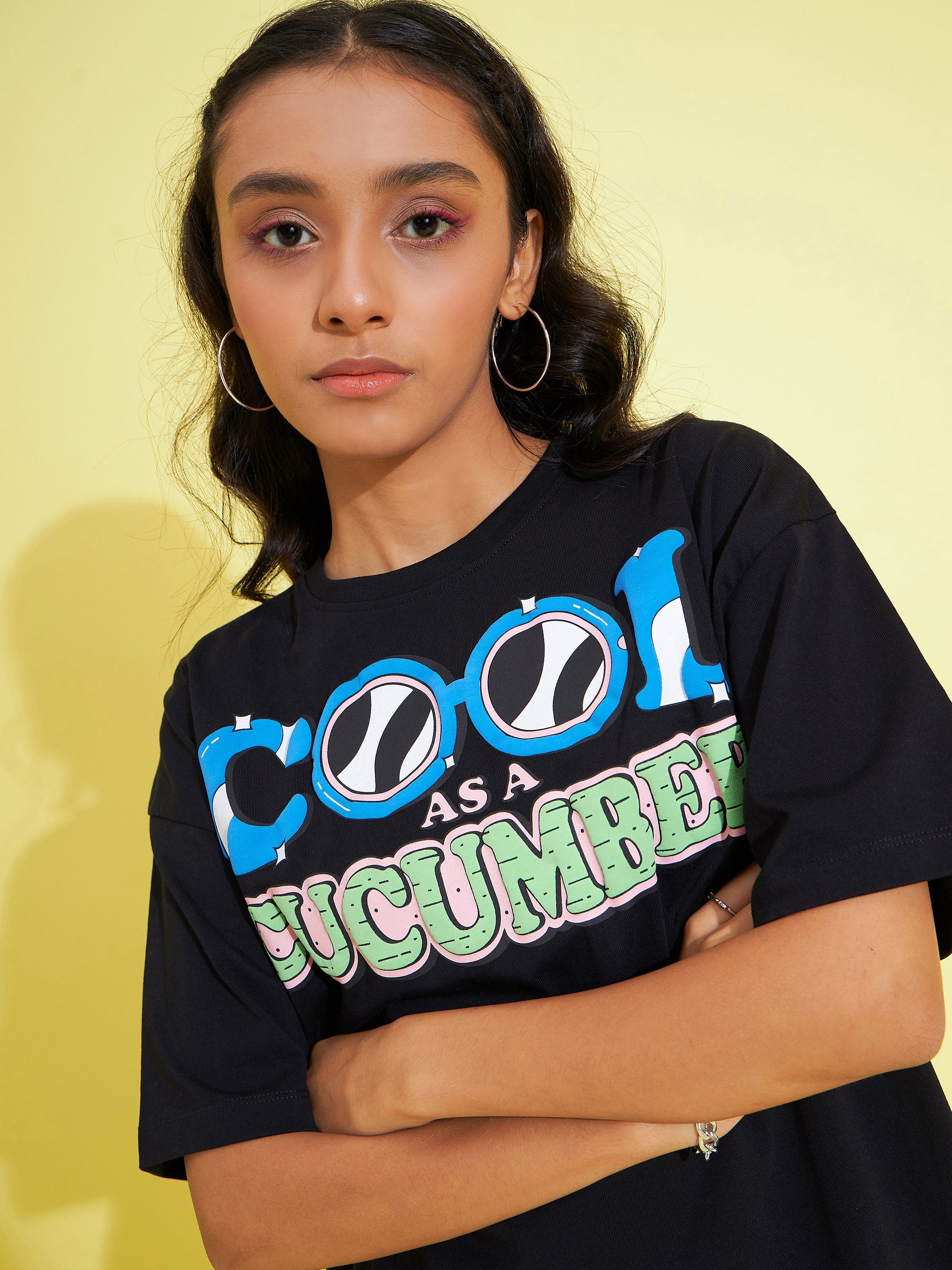 Lyush Kids Girls Black Cool Cucumber Oversized T-Shirt - Distacart