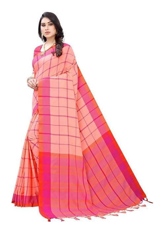 Vamika Peach Cotton Silk Weaving Saree (Goggle Peach) - Distacart