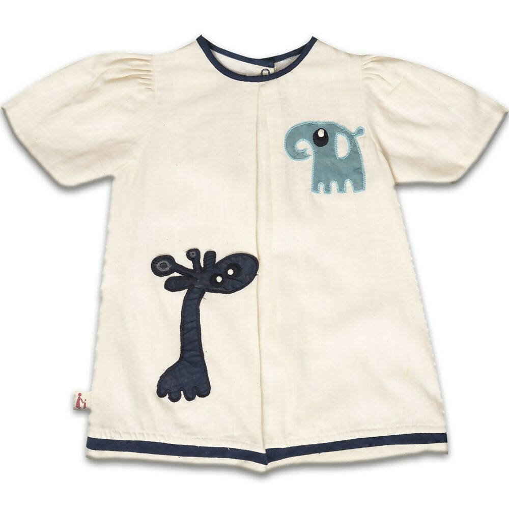 Mhyssa Emma White and Blue Puff Sleeve Frock - Distacart