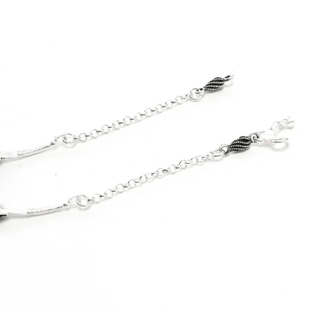 Tehzeeb Creations Silver Plated Anklets With Black Beads