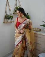 Thumbnail for Vastrasky Mustard Organza Saree - Distacart