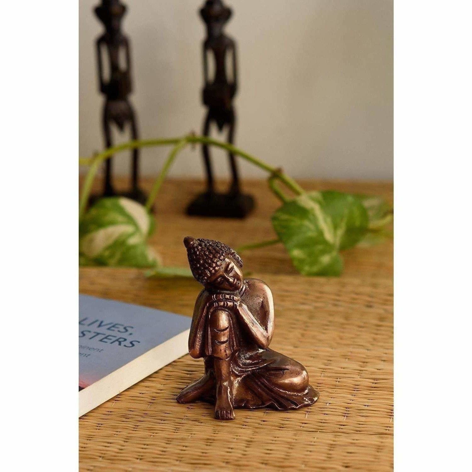 Resting Buddha on Knee Metal Showpiece, Brown