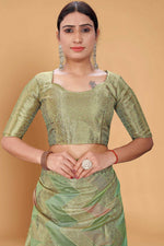 Thumbnail for Mustard Soft Organza Woven Design Saree With Unstitched Blouse Piece - Zaara - Distacart
