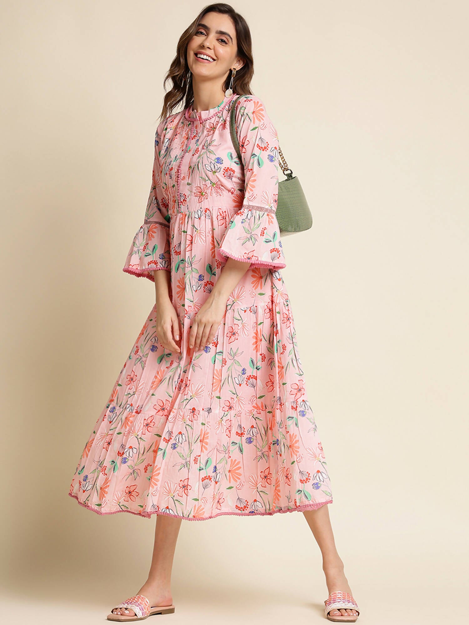 Pink Cotton Floral Printed Dress - Nandani - Distacart