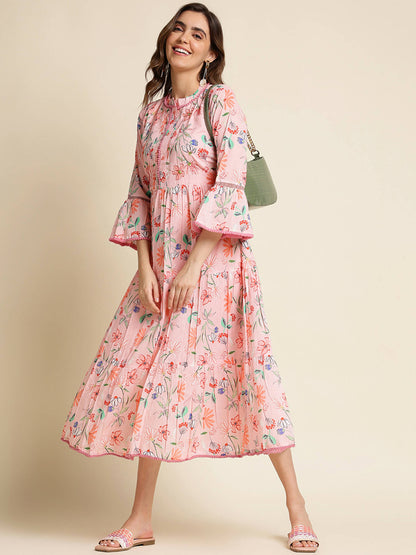 Pink Cotton Floral Printed Dress - Nandani - Distacart
