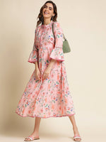 Thumbnail for Pink Cotton Floral Printed Dress - Nandani - Distacart