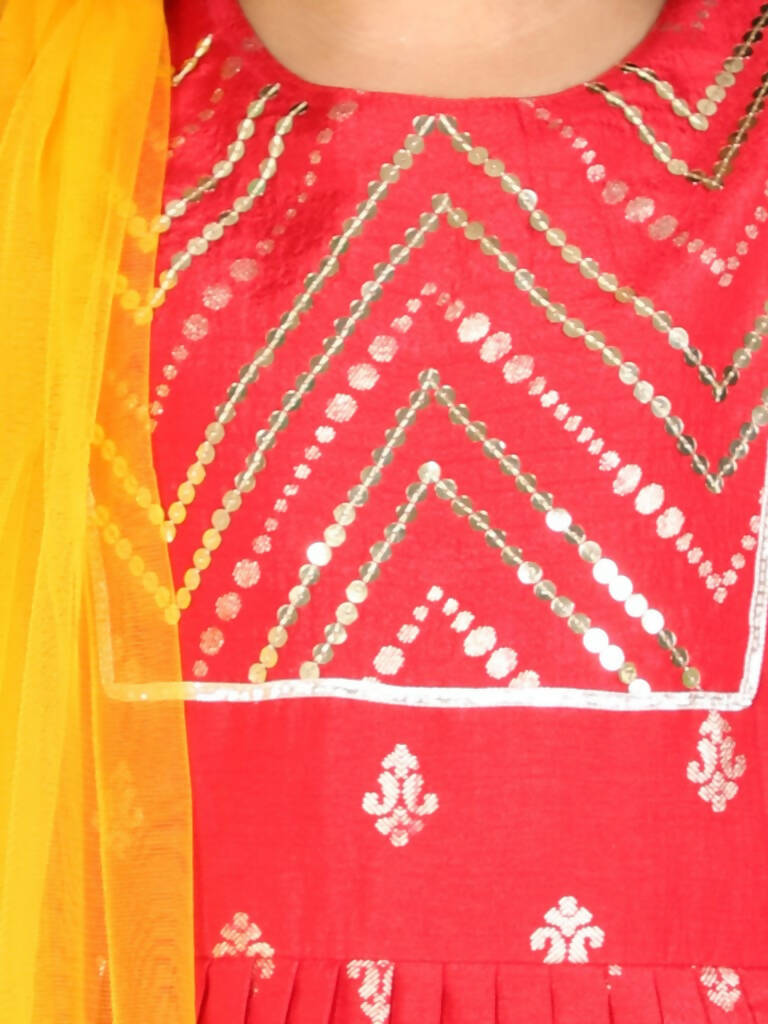 Lil Drama Girls Ghaghra Choli With Dupatta Set - Red - Distacart