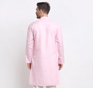 Kalyum Men's Cotton Blend Pink Straight Long Kurta - Distacart