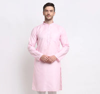 Thumbnail for Kalyum Men's Cotton Blend Pink Straight Long Kurta - Distacart