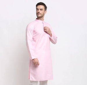 Kalyum Men's Cotton Blend Pink Straight Long Kurta - Distacart