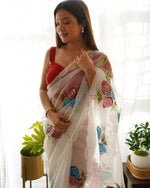 Thumbnail for Vastrasky White Organza Saree - Distacart