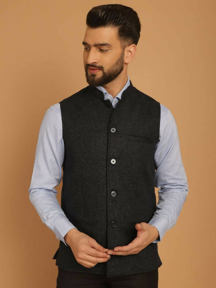 Even Apparels Pure Wool Nehru Jacket - Blue - Distacart