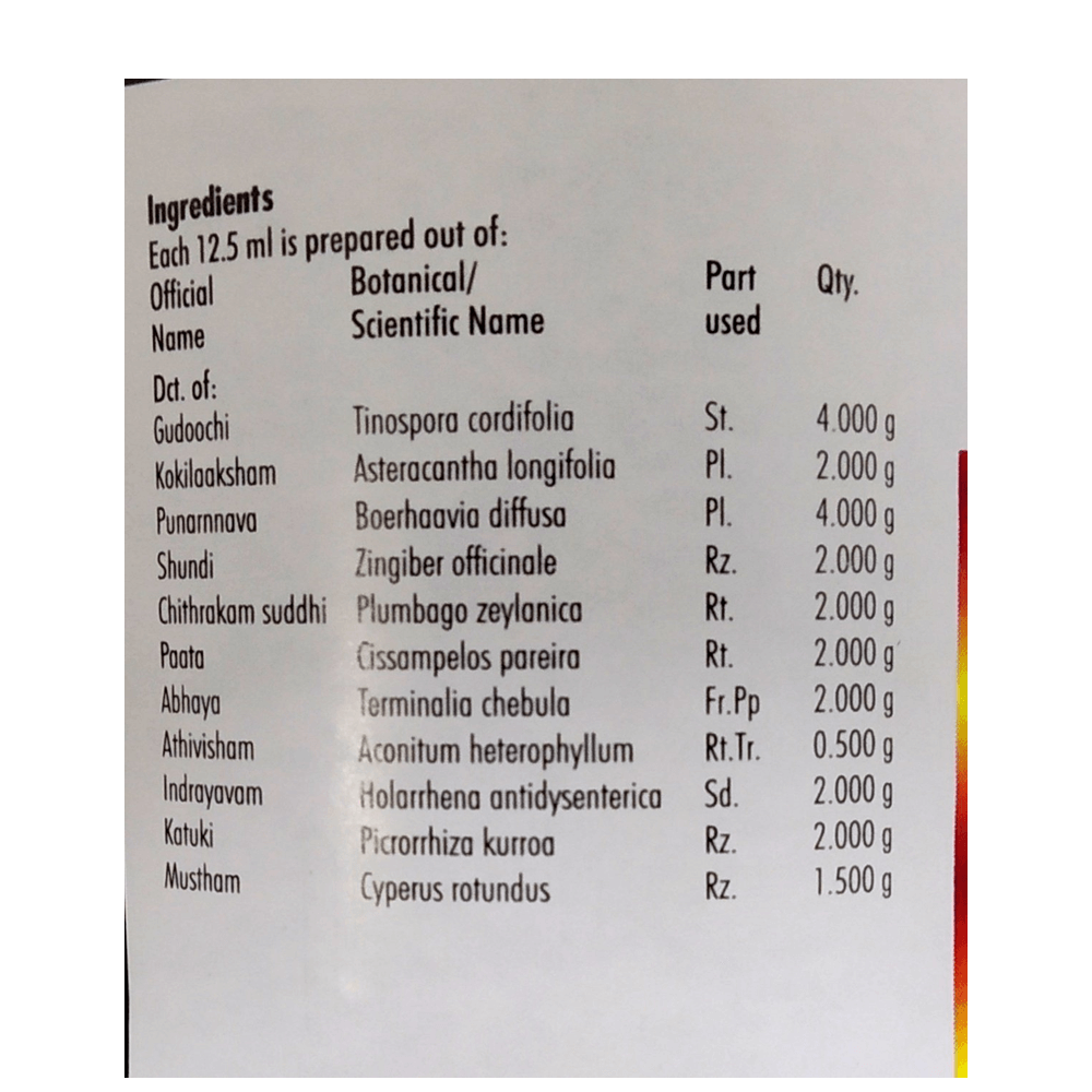 Nagarjuna Ayurveda Aamavaatha Haram Kashaayam Ingredients