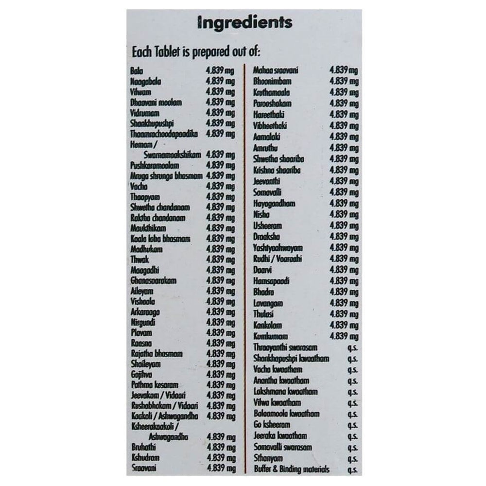 Nagarjuna Ayurveda Maanasamithra Vatakam ingredients