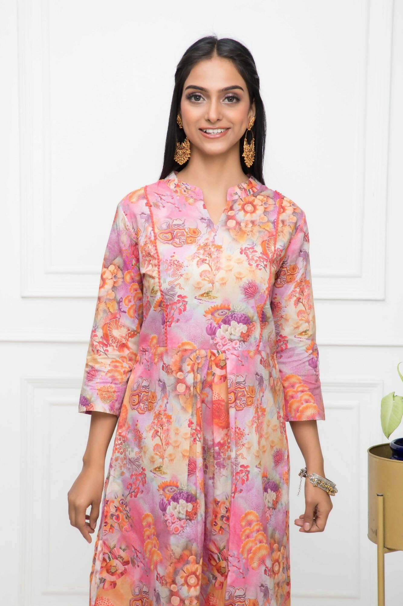 Myshka Multi Floral Women Cotton A-Line Round Neck Kurtas - Distacart
