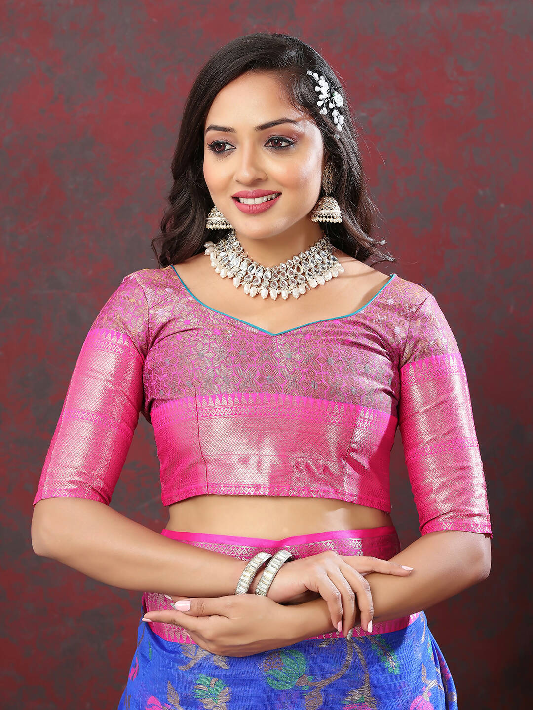 Lorenvalley Fashion Blue Cotton Woven Design Zari Meenakari Weaving Saree - Distacart