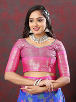 Thumbnail for Lorenvalley Fashion Blue Cotton Woven Design Zari Meenakari Weaving Saree - Distacart