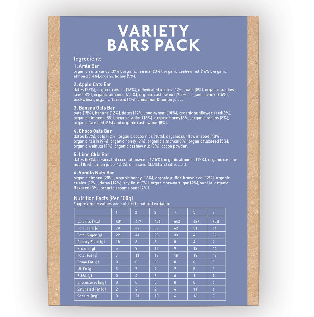 Nourish Organics Variety Bars Pack ingredients