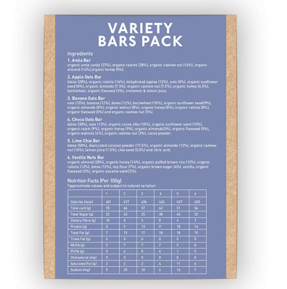 Nourish Organics Variety Bars Pack ingredients