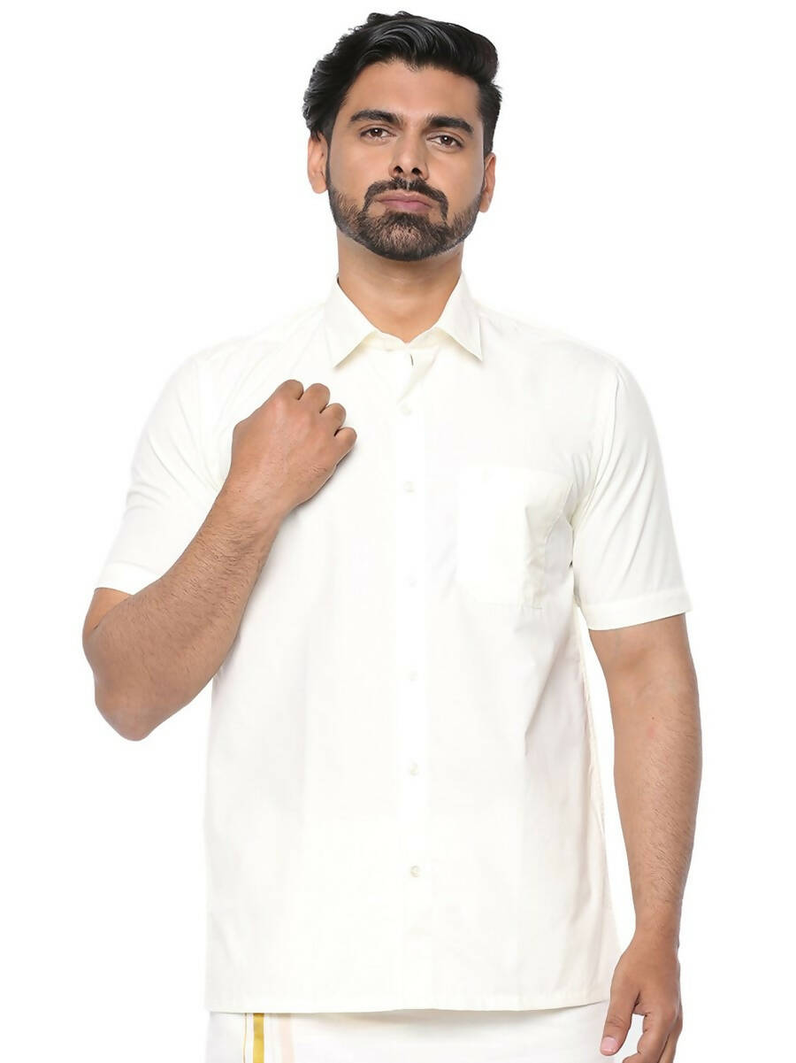 Ramraj Cotton Mens Poly Cotton Cream Colour Half Sleeve Shirt - Distacart