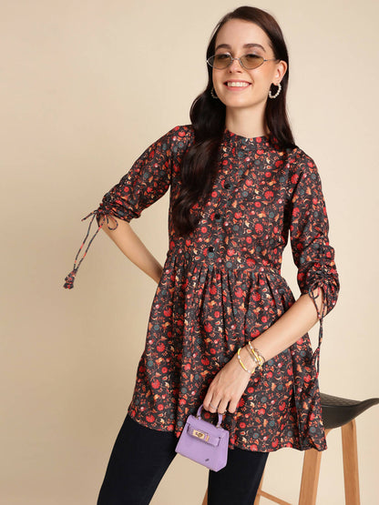 Black Poly Rayon Digital Printed A-line Top - Tarini - Distacart