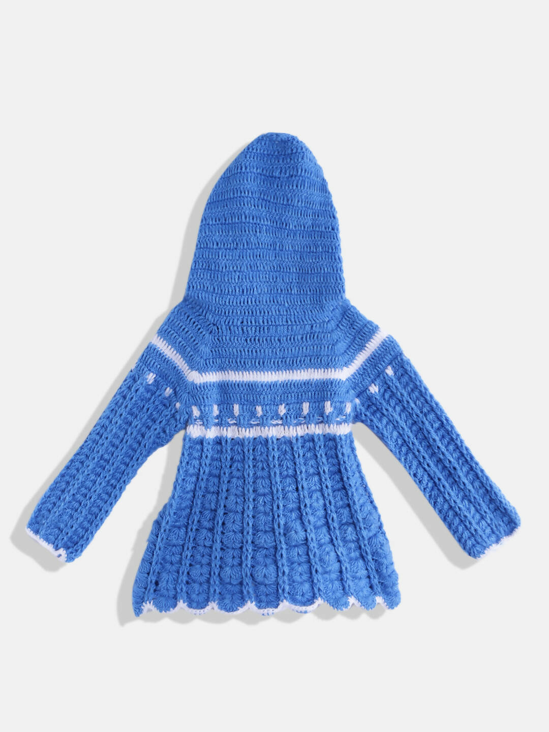 Chutput Kids Woollen Hand Knitted Full Sleeves Self Design Hood Detail Dress - Blue - Distacart