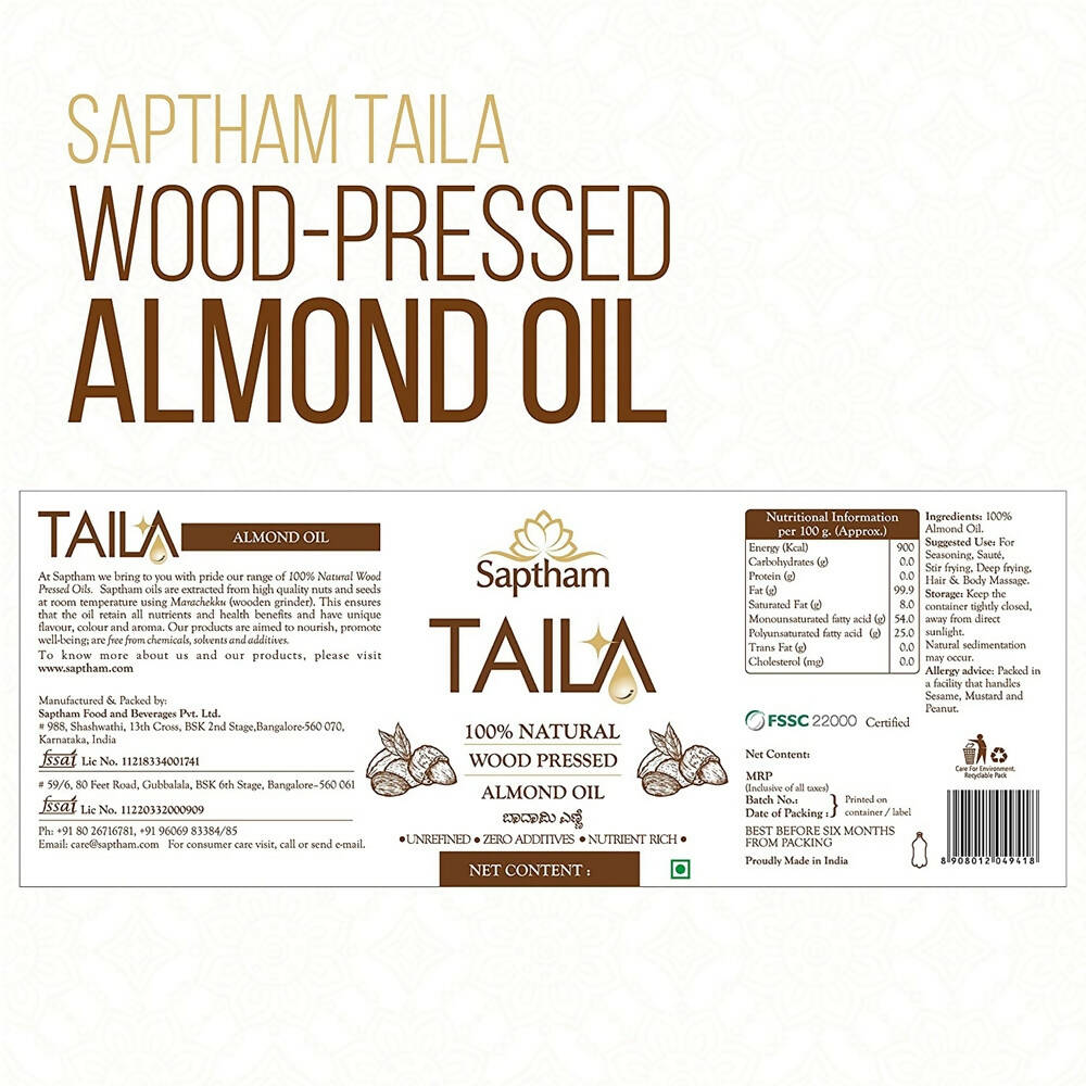 Saptham Taila 100% Wood Pressed Almond Oil - Distacart