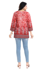 Thumbnail for Snehal Creations Rustic Rust Faux Crepe Printed Short Kurti Tunic Top - Distacart