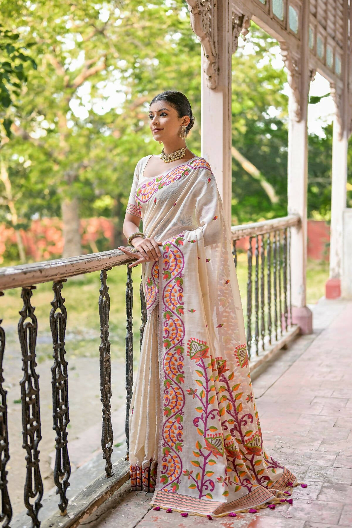 Vishnu Weaves Women's Wine Muga Cotton Woven Saree with Blouse - Distacart