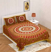 Thumbnail for Vamika Printed Circleambi Brown Cotton Bedsheet With Pillow Covers