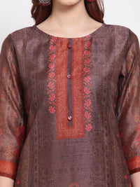 Thumbnail for Myshka Women's Multi Printed Chanderi Silk 3/4 Sleeve Round Neck Casual Kurta