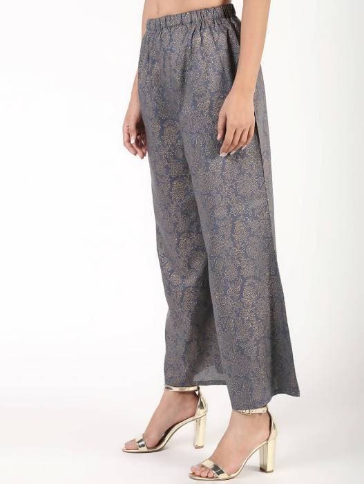 Aniyah Rayon Gold Print Flared Grey Palazzo (AN-155K)