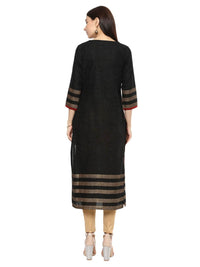 Thumbnail for Wahe-NOOR Women's Black Ajrakh Hand Block Cotton Printed Straight Kurta With Overall Print - Distacart
