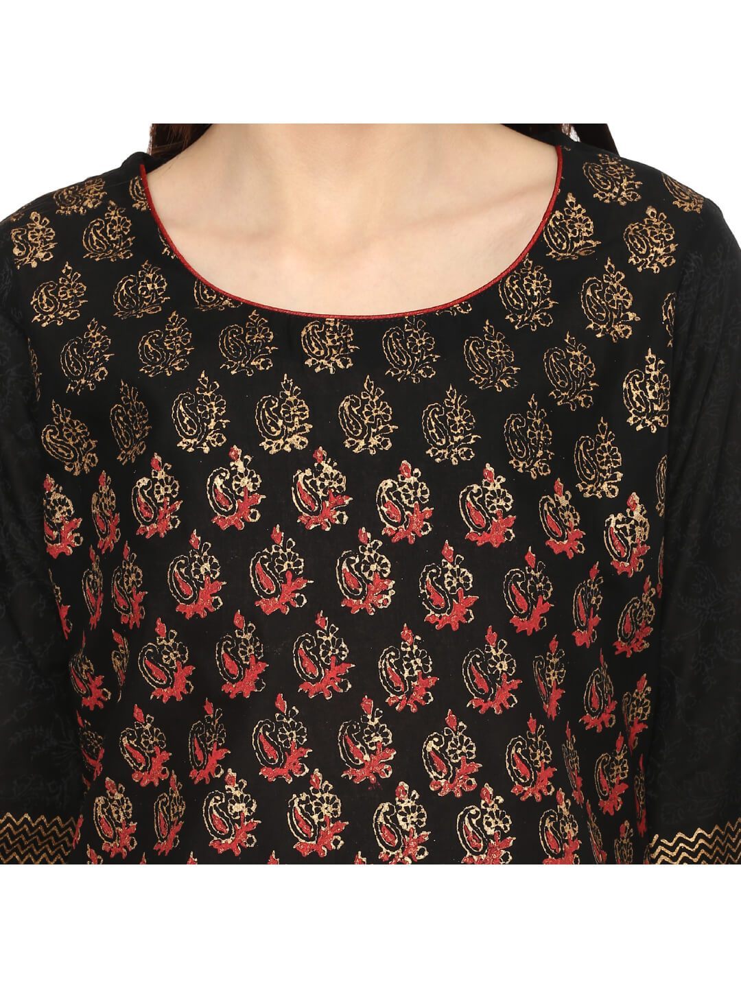 Wahe-NOOR Women's Black Ajrakh Hand Block Cotton Printed Straight Kurta With Overall Print - Distacart
